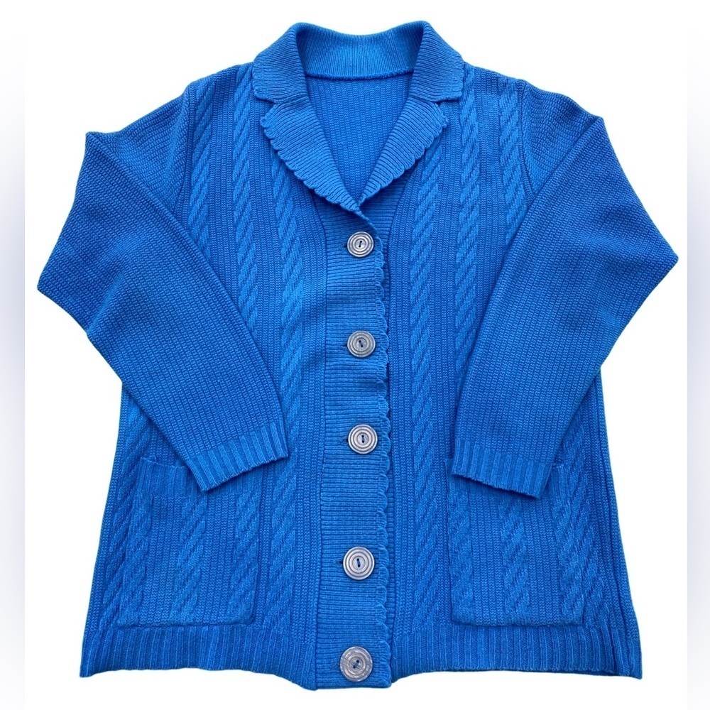 Vintage Cable Knit Sweater Pit 18 L 24 Scalloped Collar And Edges Size Small